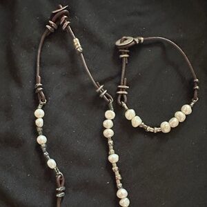 Silpada Leather, Pearl and Silver beaded Necklace & Bracelet